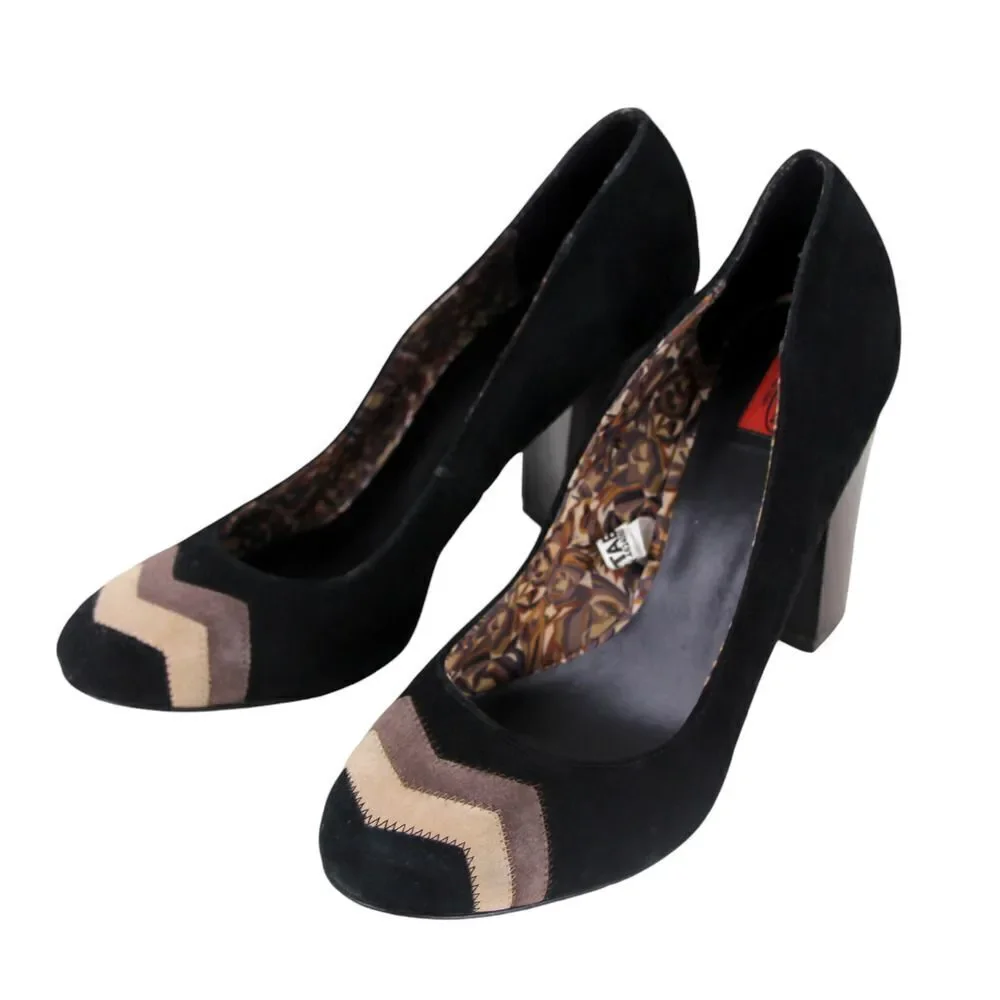 Missoni BLACK GENUINE LEATHER SUEDE HIGH HEEL ROUND TOE CLASSIC PUMP SHOES Sz 9